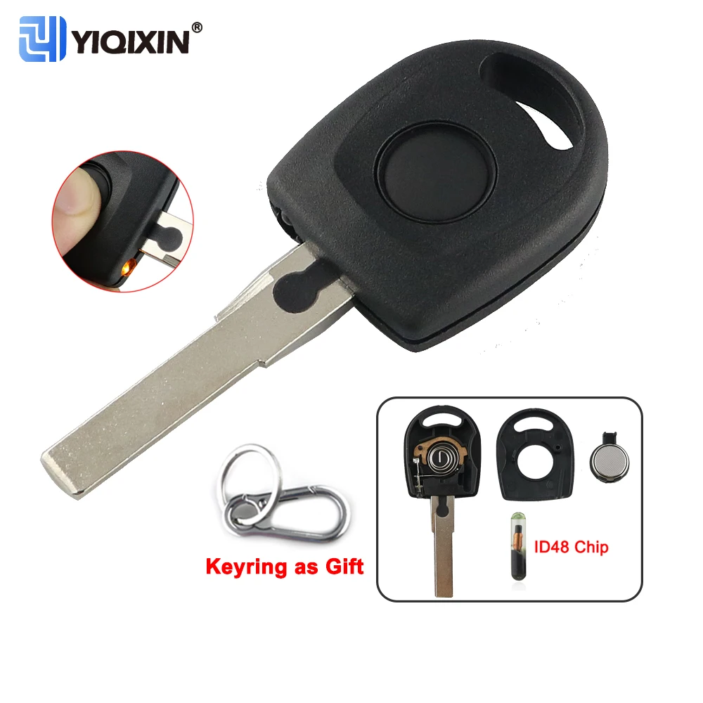 YIQIXIN Transponder Key Car Cover With Light For Volkswagen B5 VW POLO BORA Passat Golf Beetle Jetta Chip ID48 HU66 Uncut Blade