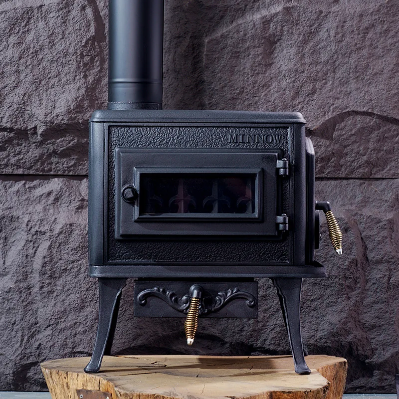 

Cast iron real fire wood burning independent fireplace homestay villa self-built house with firewood heater