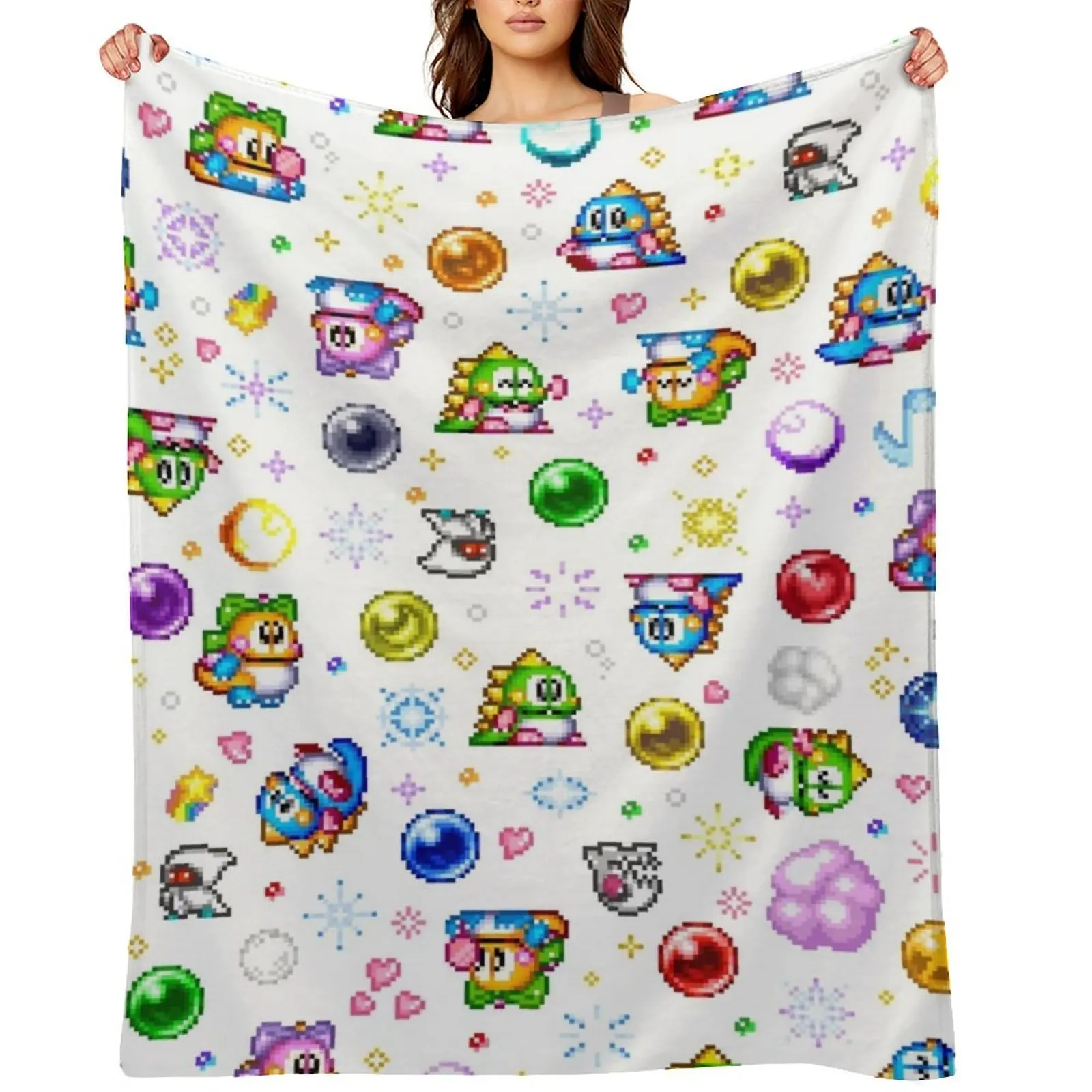

Bubble Bobble - White Throw Blanket Nap halloween Flannel Fabric Furry Blankets