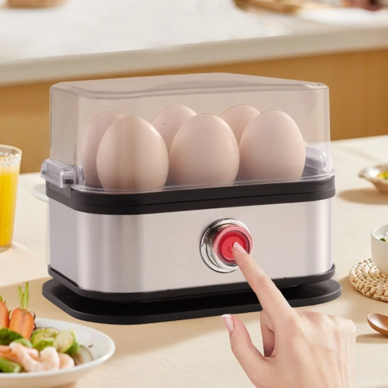ステンレス製エッグクッカー-6個の卵を調理できる単層電気エッグボイラー-自動オフ機能付き-計量カップ付き