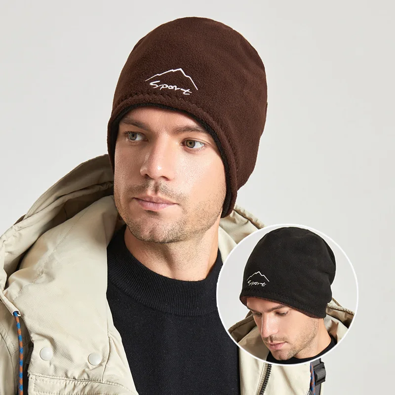 Panama Men's Winter Warmth and Cold Protection Ski Pullover Knitted Cap Headcap Fashion Double Sided Shake Fleece H73 Hats