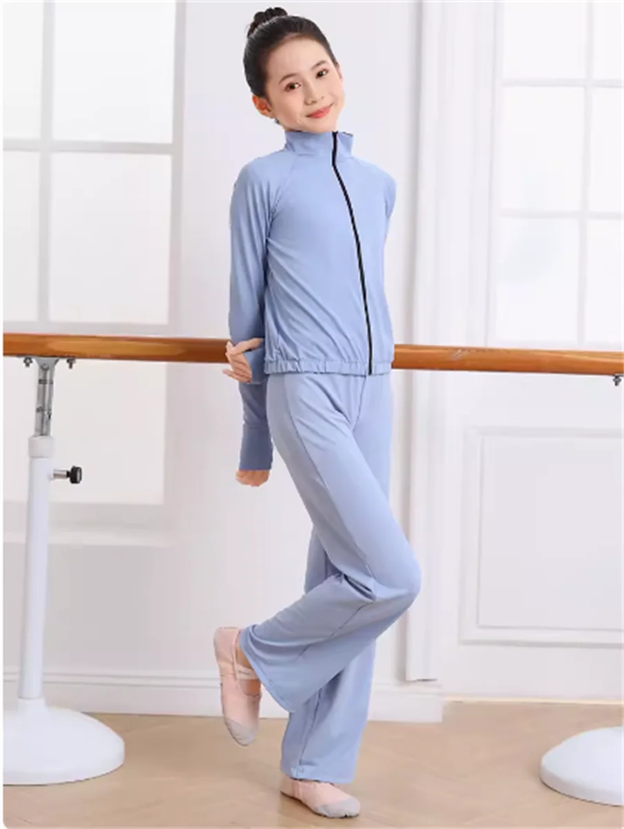 Vêtements de danse en soie glacée pour enfants, ensemble FS haut, style fermeture éclair pour fille