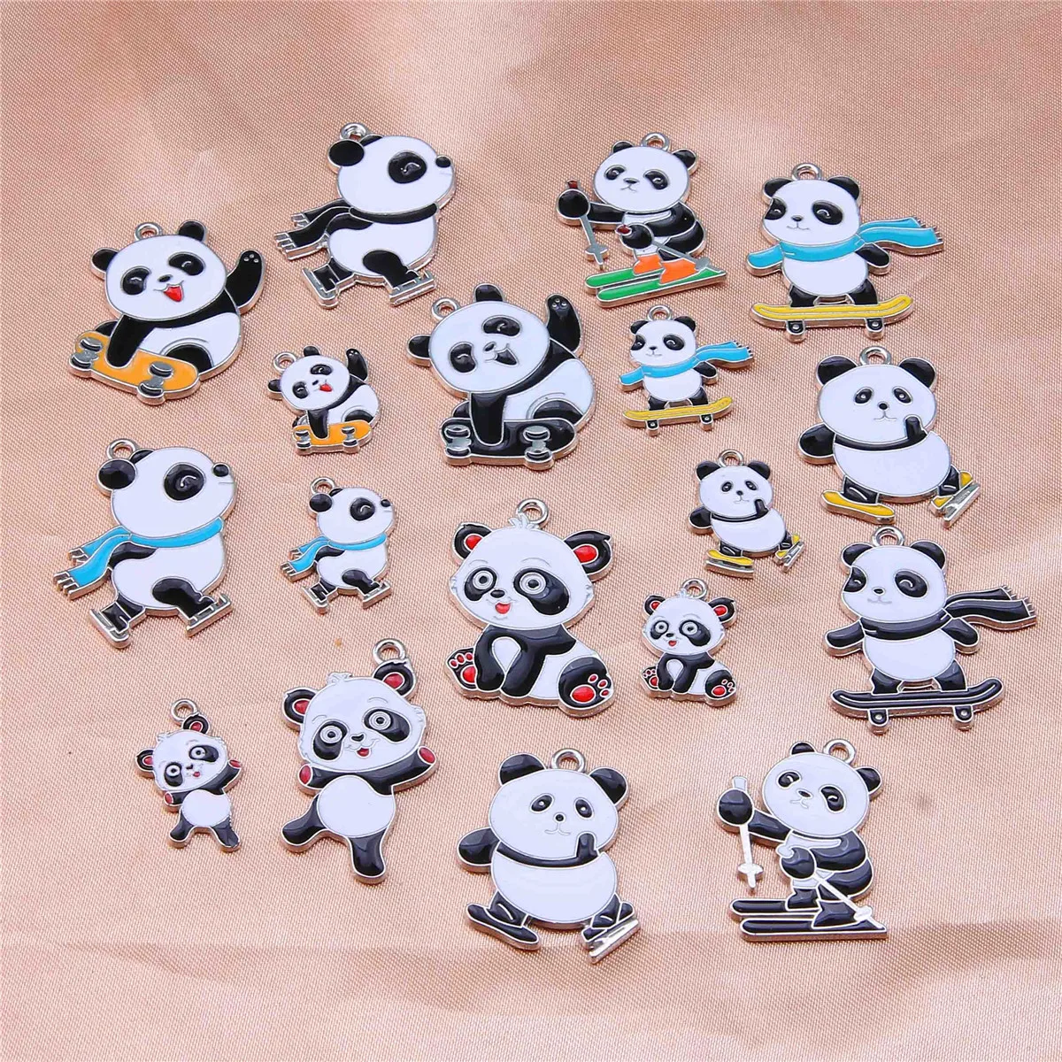 10pcs various styles of giant panda alloy oil dripping necklace earrings keychain pendant DIY jewelry accessories