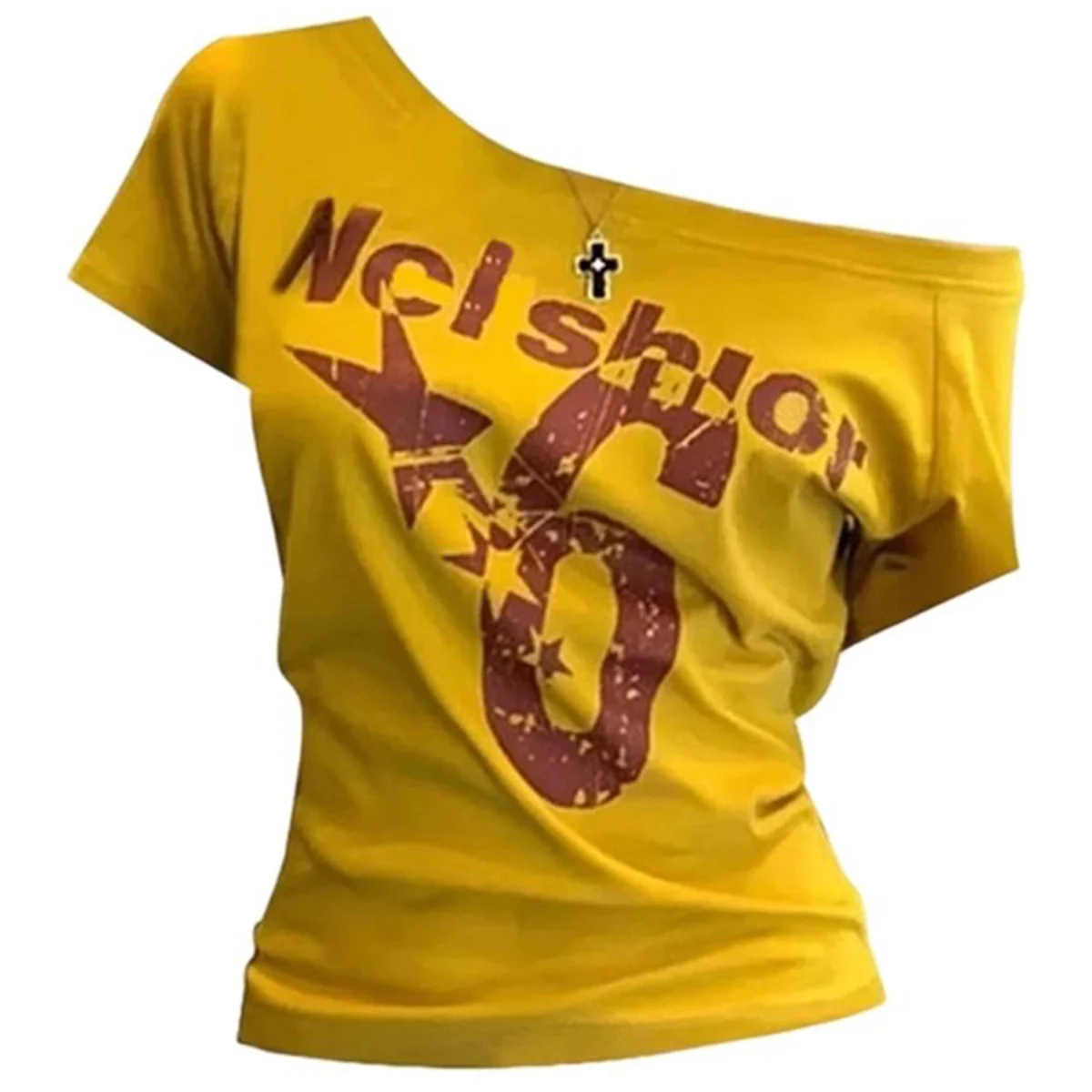 Y2k Sport Sommer Off schulter Top Frauen Brief Sexy Vintage 2000s kurzarm T shirt Dame Körper Grundlegende Crop Top weibliche Casual