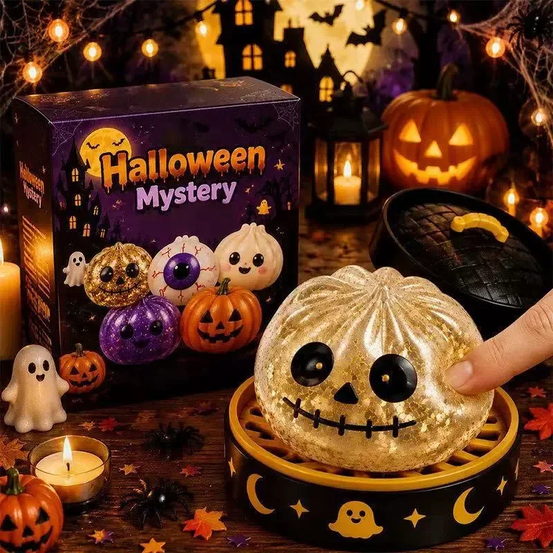 Cartoon Ghost Series Stress Relieving Toy Ghost Bun Soft, Slow, Elastic Squid Toy Clip Steamer Steamed Bun Squeezing Toy Gift