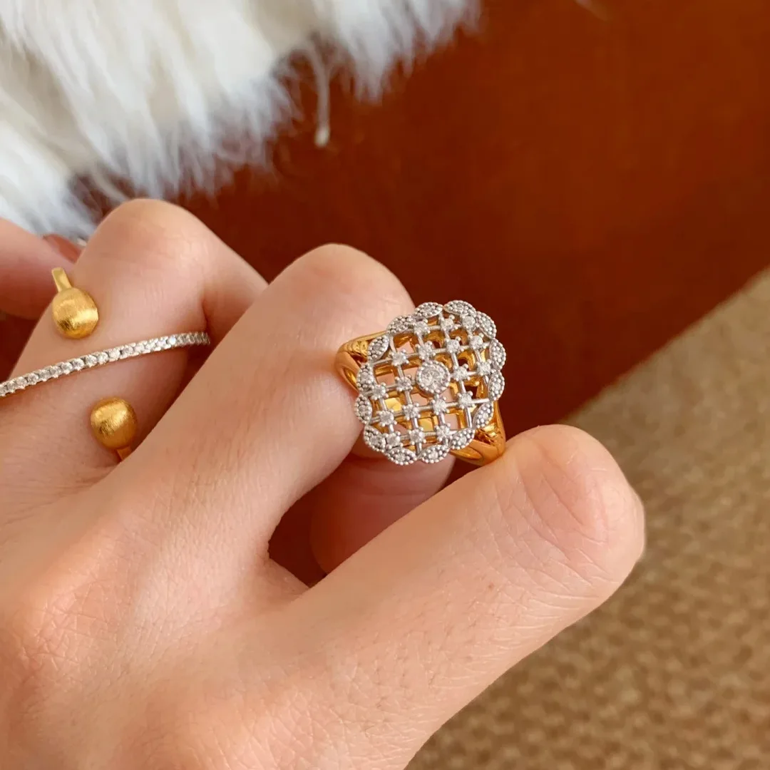 Original Unique Women Rings with Sparkling Cubic Zirconia Hollow Lace Trim Design Wedding Anniversary Rings Girls Daily Jewelry