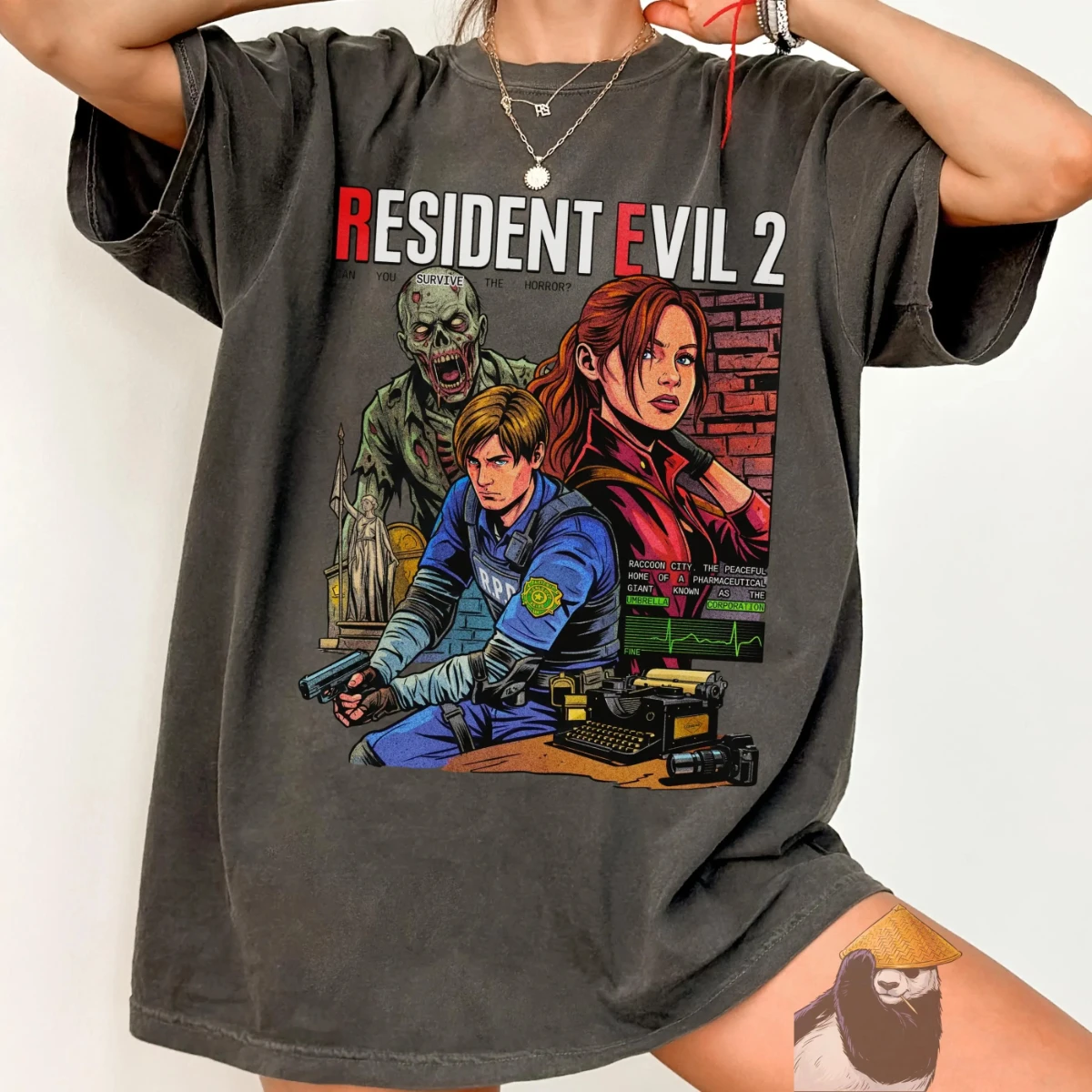 Zombie Survival Horror Shirt Retro Video Game Police Action Pattern Printed T-shirt Women's Daily Casual Street Dressing
