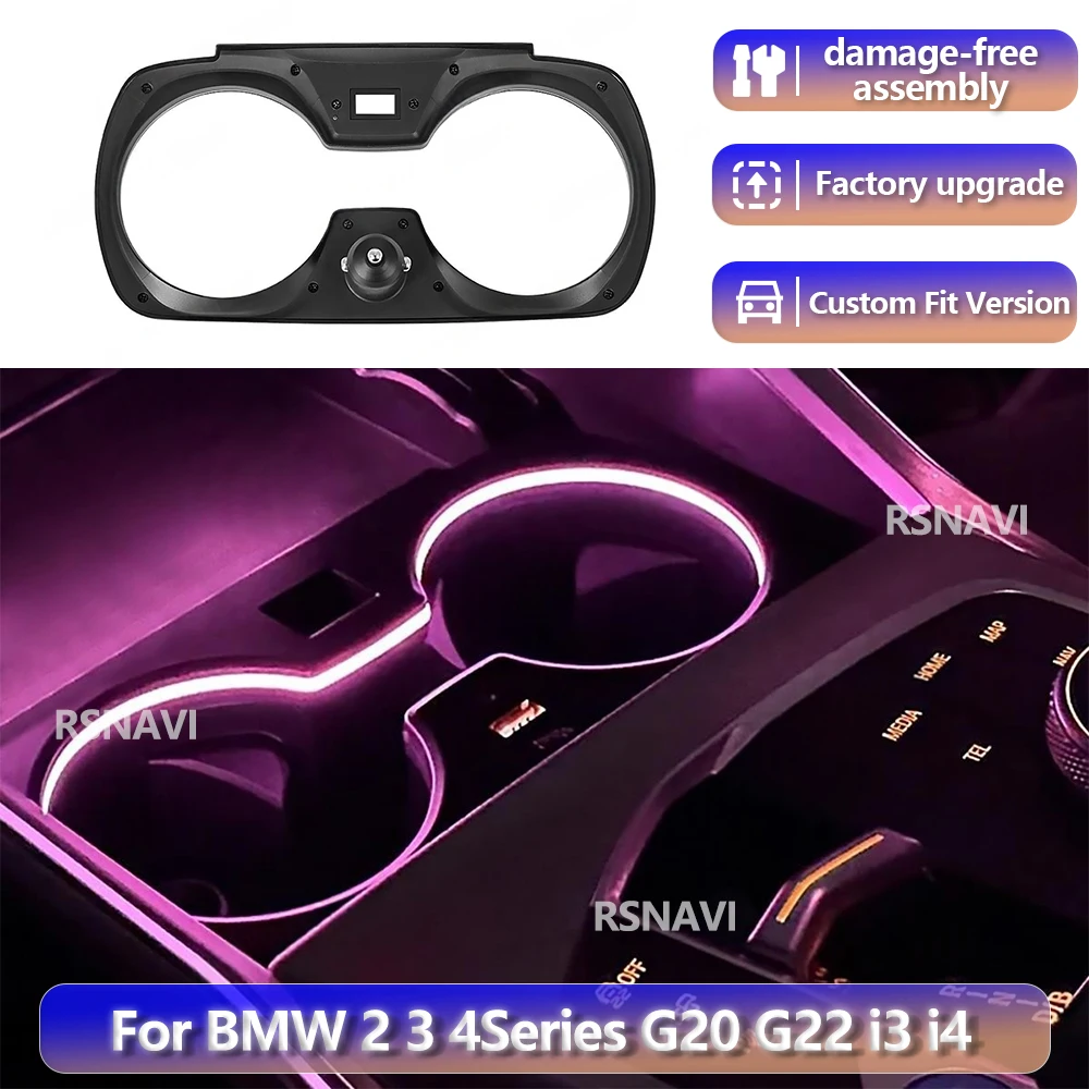 

RGB color streamer For BMW 2/3/4 Series i3 i4 G20 G22 2019-2026 Cup Holder Lamp Car Cup Frame Decoration Ambient Light