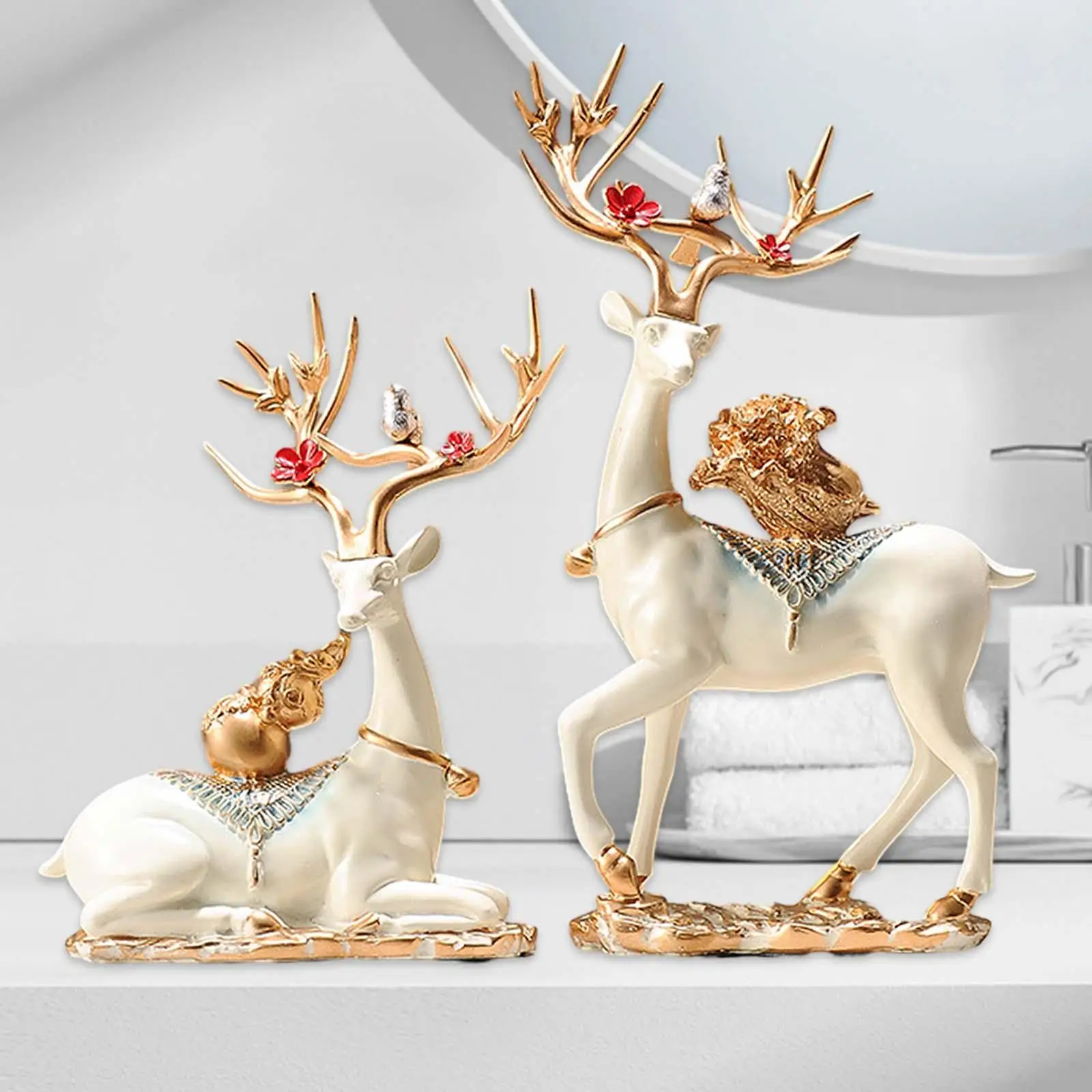 

2x Deer Statues Modern Decorative Figurines for Entrance Cabinet Bookshelf