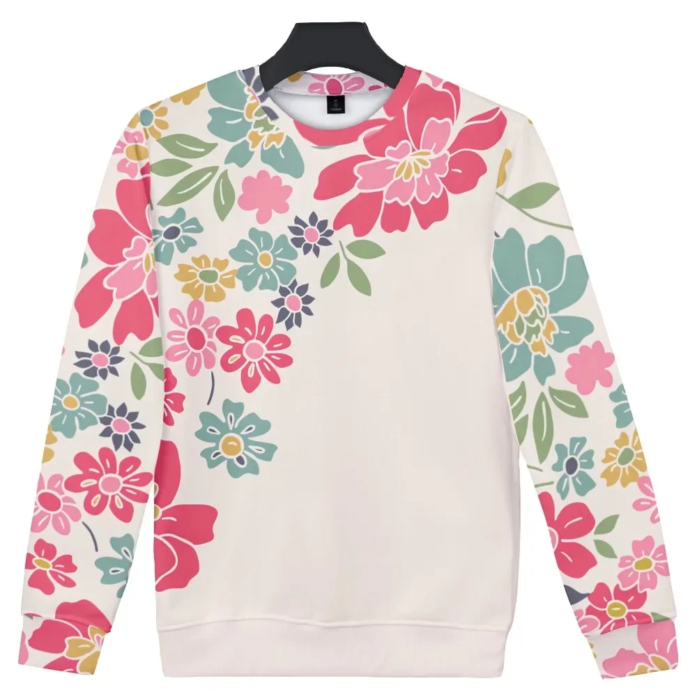 

2024 hot 3D Fresh Spring Flower Clusters O-neck Sweatshirt Harajuku Round Collar Fashion Pullovers Streetwear New Pullovers