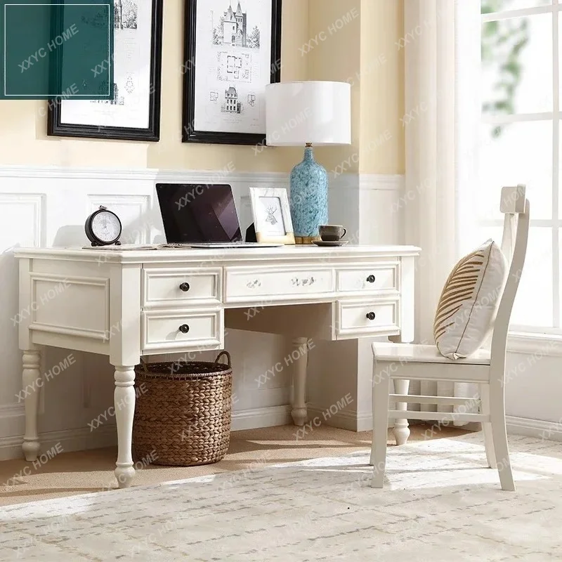 country mahogany ivory white study solid wood desk