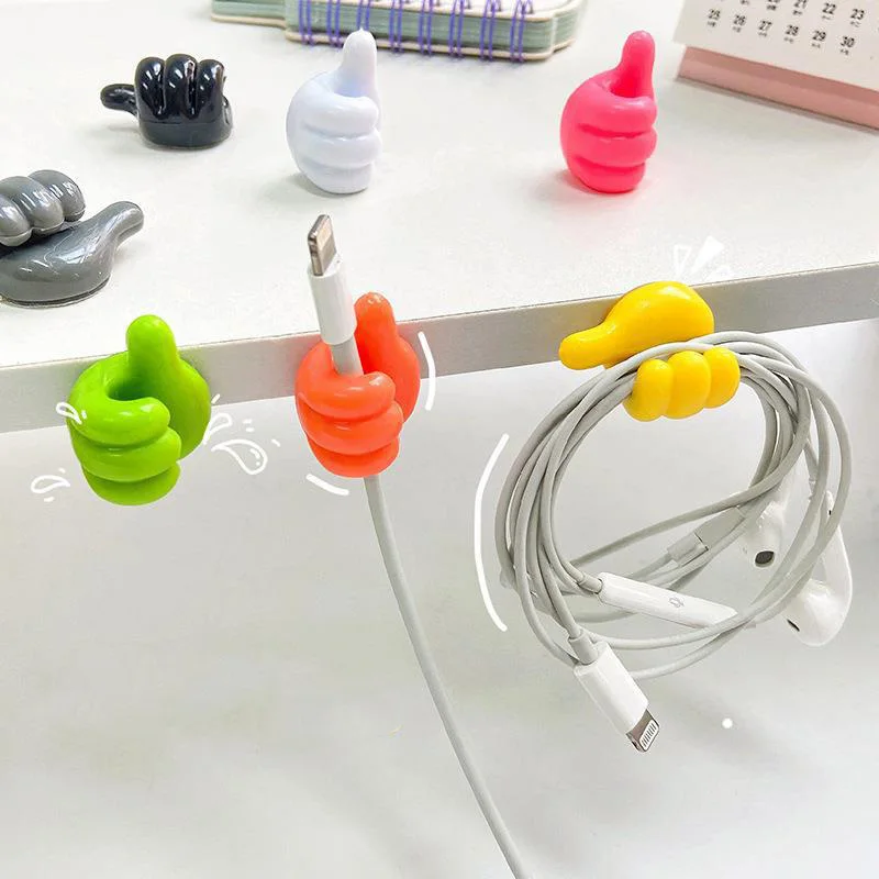 Self-Adhesive Wall Decoration Hook Creative Silicone Thumb Key Hanger Hook Home/Office Data Cable Clip Wire Desk Organizer