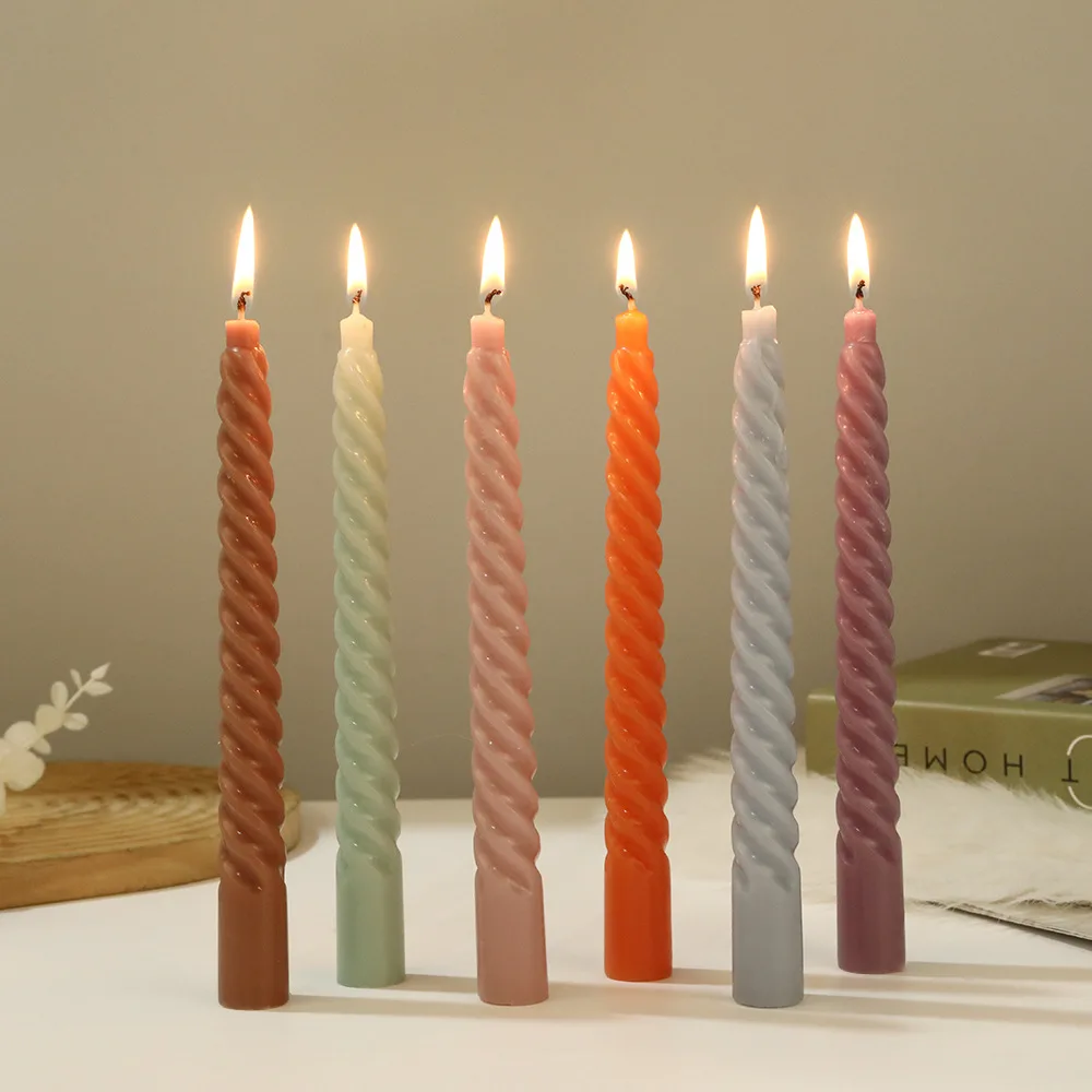 

2x 20cm Illuminated Candle Morandi Gradient Color Threaded Long Rod Candle Home Romantic Wedding Decoration Spiral Rod Wax