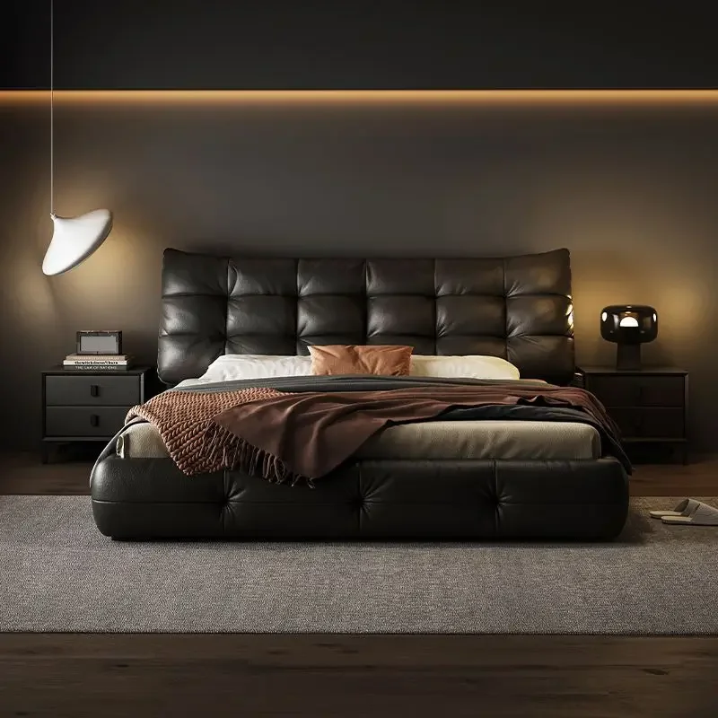 

Big black bear, leather bed, double, modern, simple, household, soft bag.