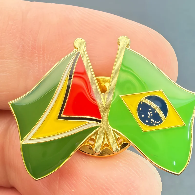Guyana & Brazil Flag Metal Soft Enamel Lapel Badge Pins Brooches