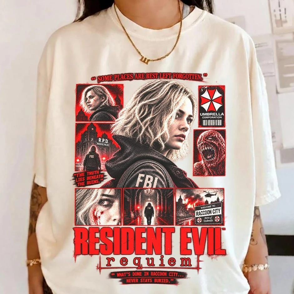 Resident Evil Requiem T-shirt, Leon Kennedy T-shirt, Horror Game Merchandise, Grace Ashcroft T-shirt for Women's Daily Outfits