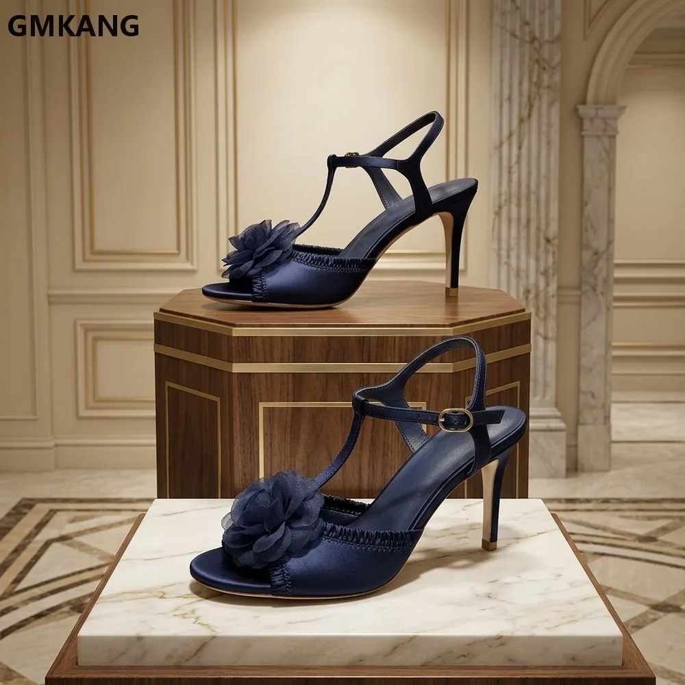 Women's Chunky Heel Satin Sandals with Ankle Strap  Soft Peony Sheen, Open Toe, Back Zipper, Elegant Evening Party Dress