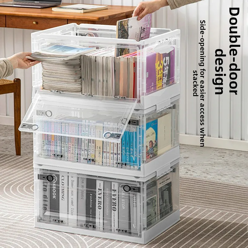 

Transparent Foldable Book Box Student Dormi Classroom Book Sorting Box with Wheels Staable Storage Box for Home Office