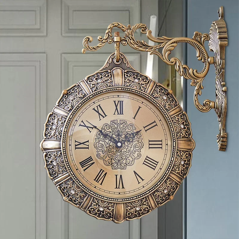 Nordic Retro Living Room Wall Clock Silent Double-sided Luxury Creative Aesthetic Art Wall Clocks Home Decoration Gift Ideas