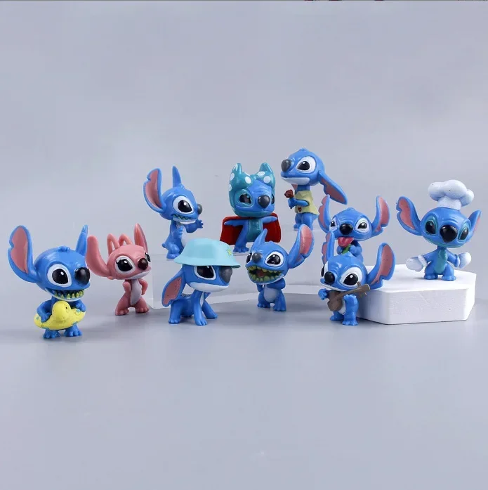 

[Забавный] 10 шт./лот, мультфильм, аниме, Disney Stitch, фигурка, игрушки из ПВХ, коллекция статуй, модель, украшение для дома, лучший подарок для девочки