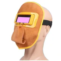 Yellow Splash Proof Welding Mask, Solar Automatic Dimming Filter, Glasses, Leather Comfortable Helmet Leather Welding Mask