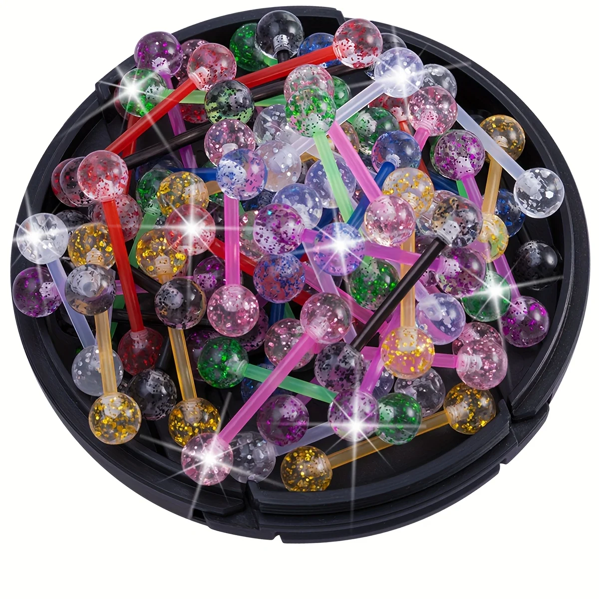 10/30/60pcs Flexible Tongue Piercing Barbell Tongue Rings Colorful Acrylic Body Piercing Jewelry Random Colors Patterns 14 Gauge