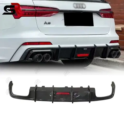 아우디 A6 SLine S6 C8 2018-2022 리얼 카본 파이버 리어 디퓨저 키트 립 스포일러 고품질 리피트 스플리터 바디 키트