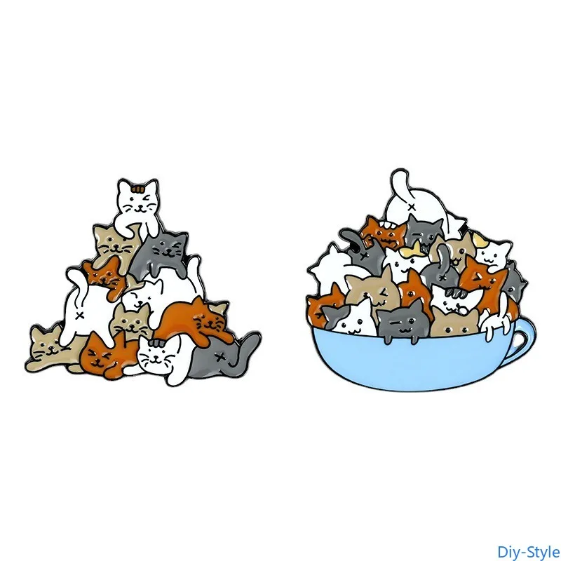 

Cats and Overlapping Hats Clothing Accessories Backpack Alloy Brooch Badge Enamel Lapel Pins Wholesale