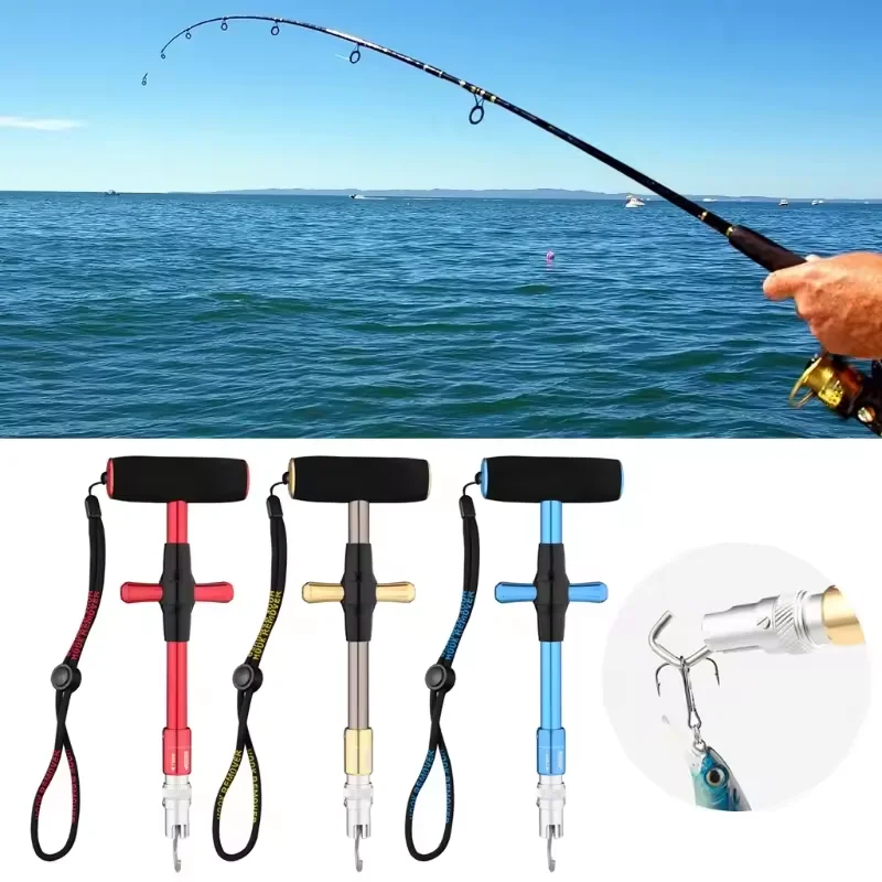 Portable Large Fish Unhooking Tool with Lanyards Fishing Supplies T-shaped Hook Picker Quick Release Reusable Fishing Dehooker