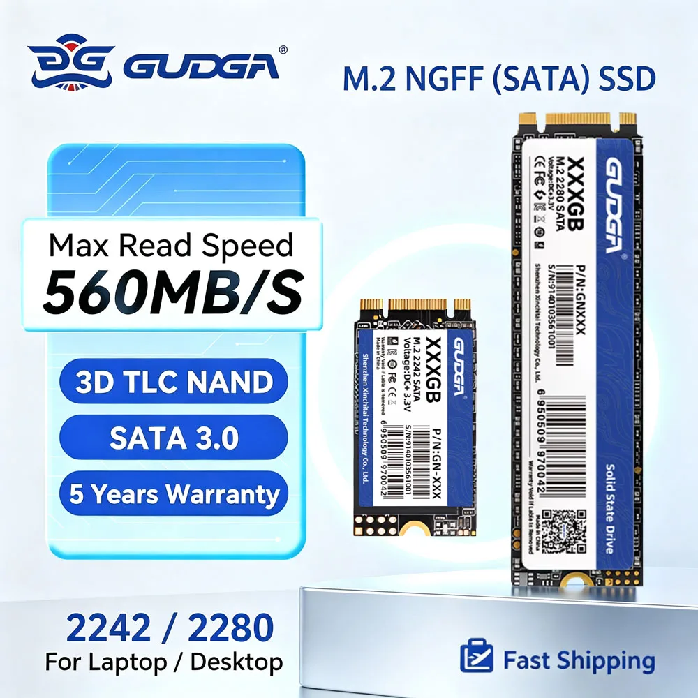 GUDGA SSD SATA M2 1TB 512GB 2TB 256GB 128GB Ssd Hard Disk M.2NGFF Solid State Drive 2242 2280 Hard Drive Disk for Desktop Laptop