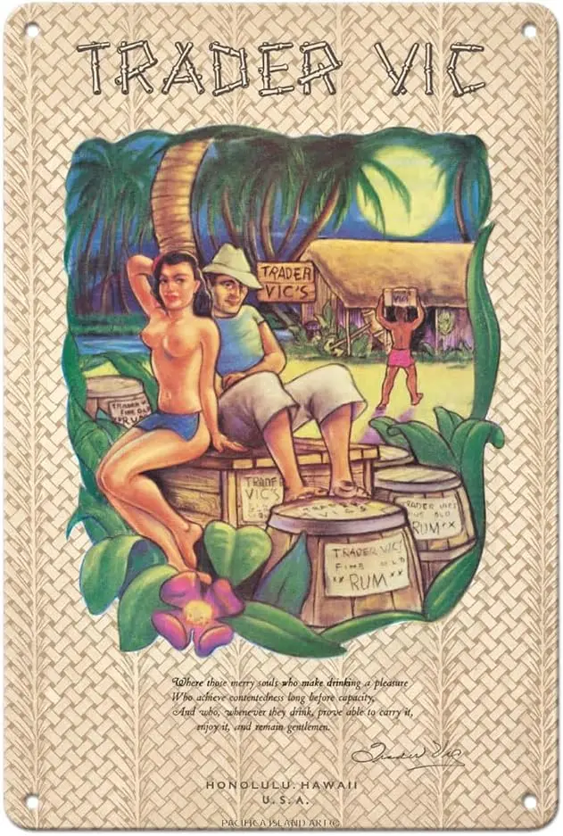 Trader Vic’s Restaurant Menu - Honolulu Hawaii - Vintage Menu Cover c.1949-8 x 12 inch Vintage Metal Tin Sign