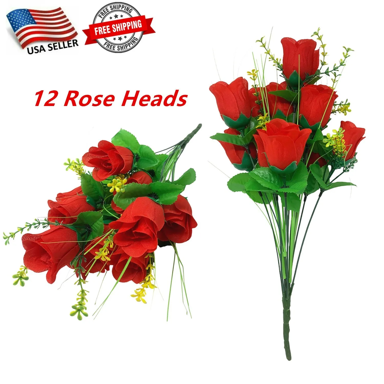 

12 Red Rose Buds Artificial Silk Flowers Wedding Bouquet Home Decor Fake Roses for Party Event Decoration Valentine Gift