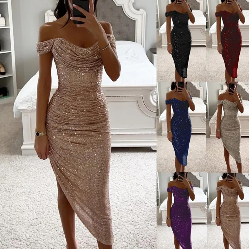 

Mini Dresses INS Dinner Dresses Sparkling Dresses Casual Fashionable Party Dresses Zippered Vacation Beach A-line Dresses New