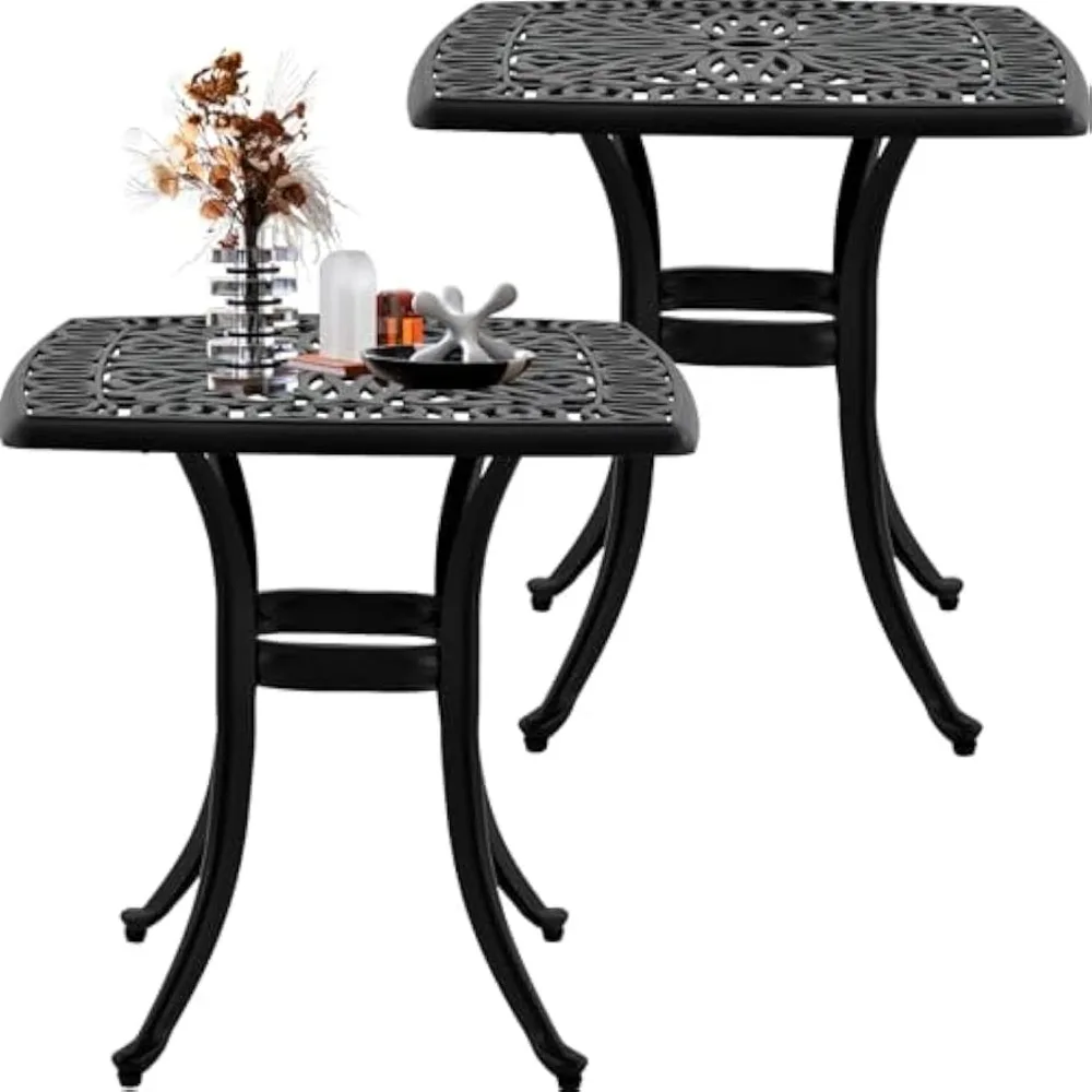 

Outdoor 21" Cast Aluminum Square Side Table Set of 2 End Table for Patio, Backyard, Pool, Indoor Companion