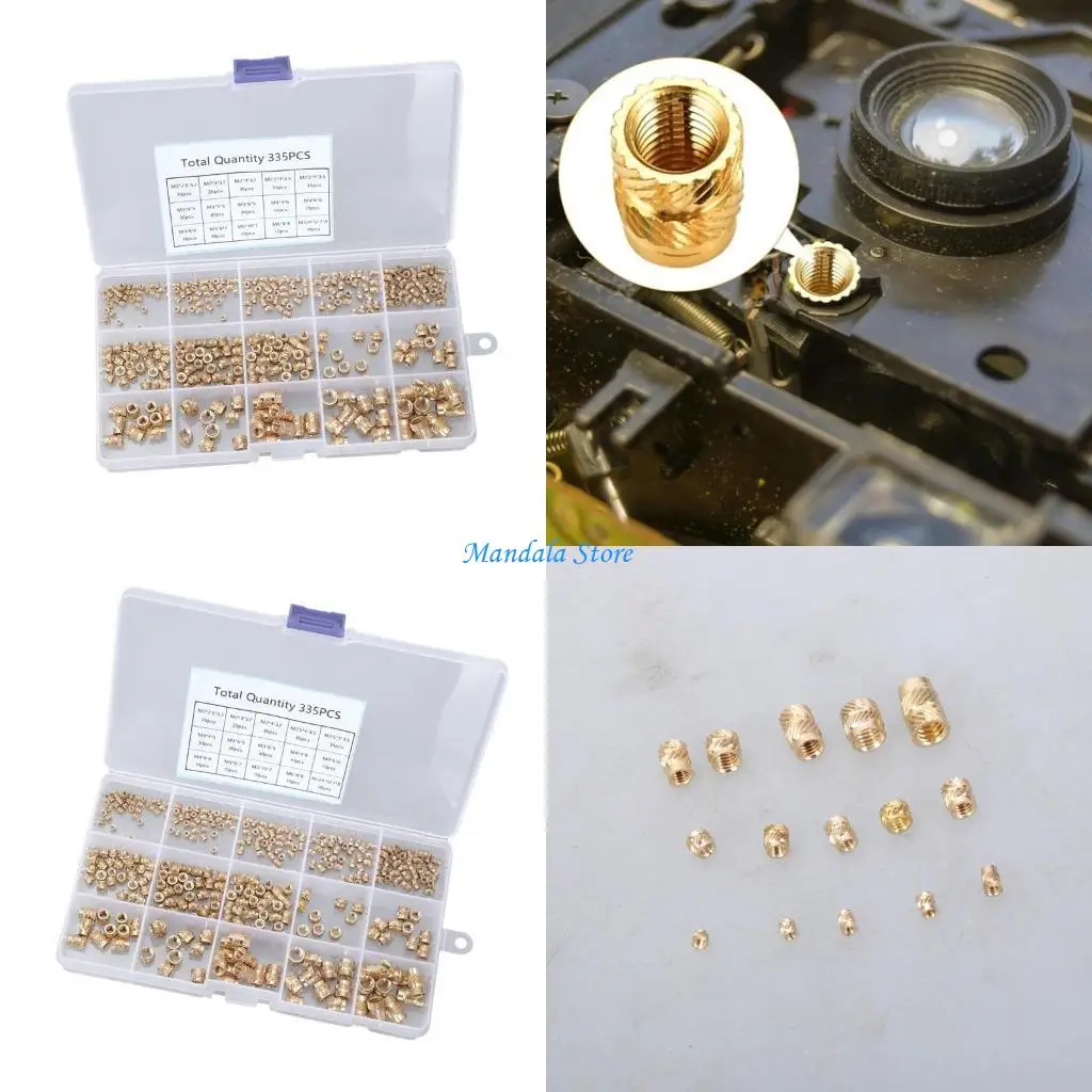 

U2JC 335/360Pieces Practical Sturdy Brass Knurled Nut M2toM6 for Multipurpose Use in Engineering and Professional Repairs