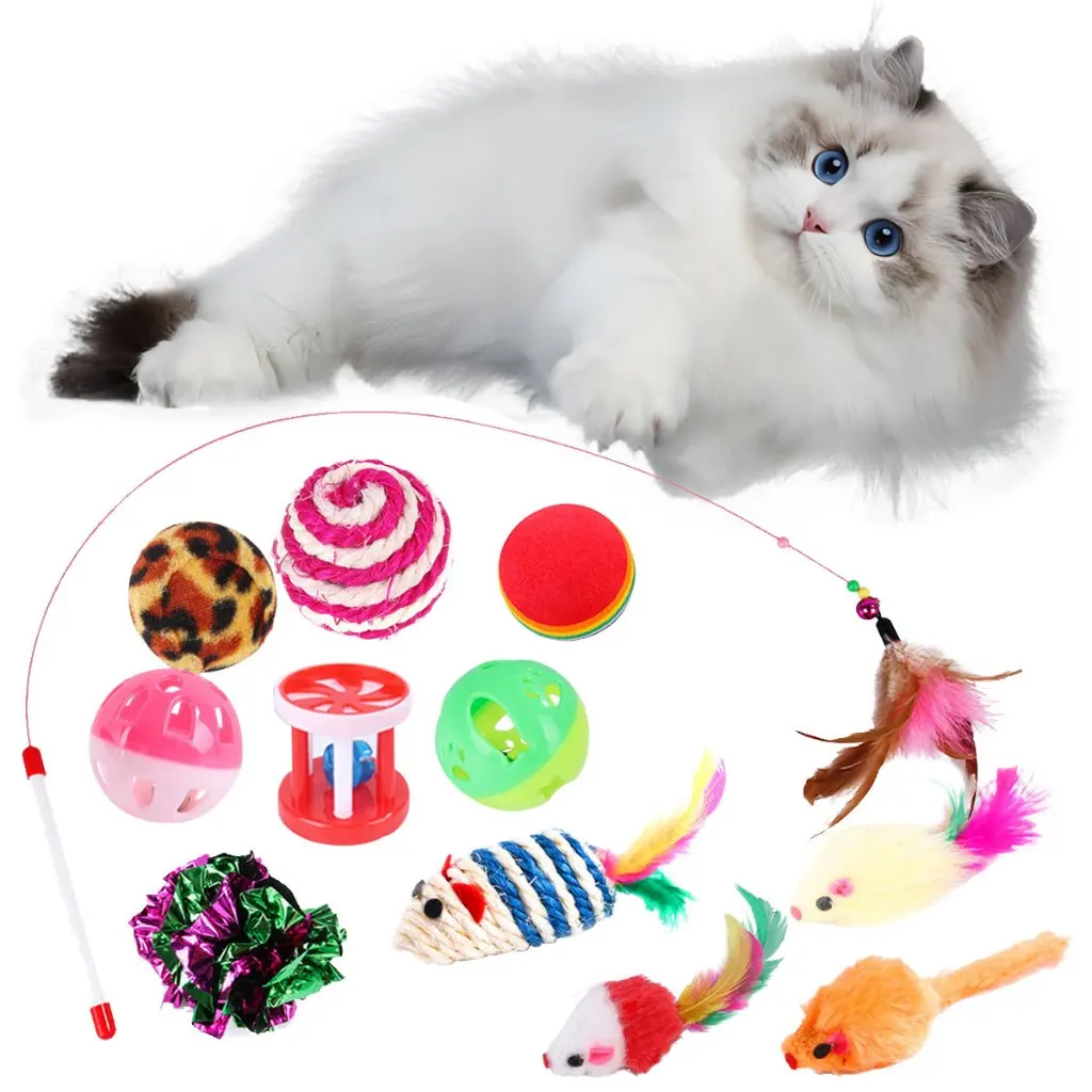 

Newest Kitten Toys Variety Cat Toy Combination Set Toy Funny Stick Sisal Mouse Bell Ball Supplies 12 Piece Set