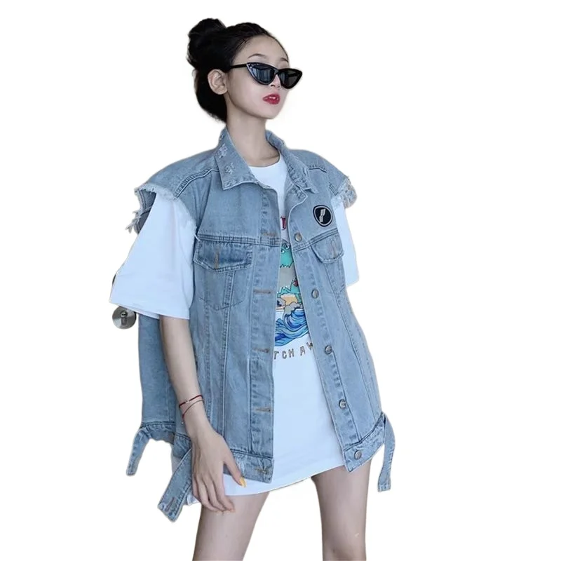 Fashionable Age-reducing Overalls Vest with Sleeveless Denim Jacket Women's Loose Korean Version Thin Small Vest Casual Top New