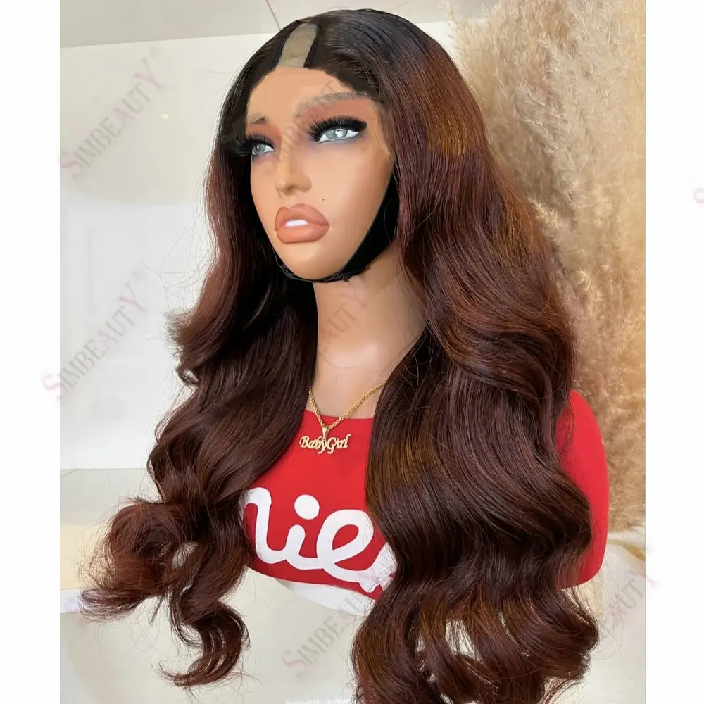 

Reddish Brown Ombre Full Machine Made 1x4 Size U Part Human Hair Wigs for Black Women Loose Wave Opening V Part Wigs Daily Use