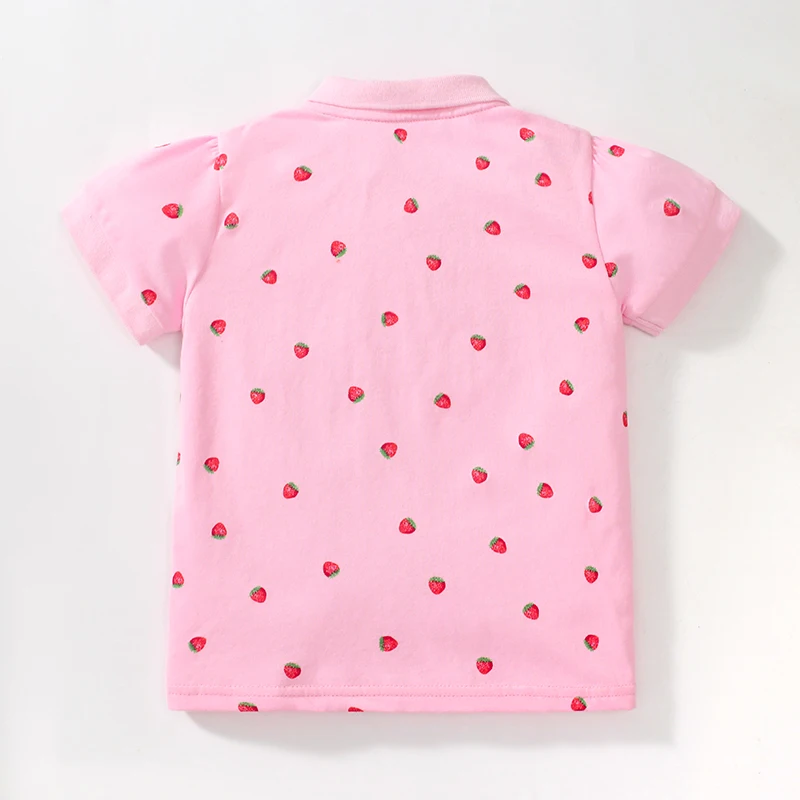 Little maven 2024 Summer Kids Clothes for Baby Girls Polo T Shirts Cartoon Strawberry Children\'s Clothing Cotton Tops Tees