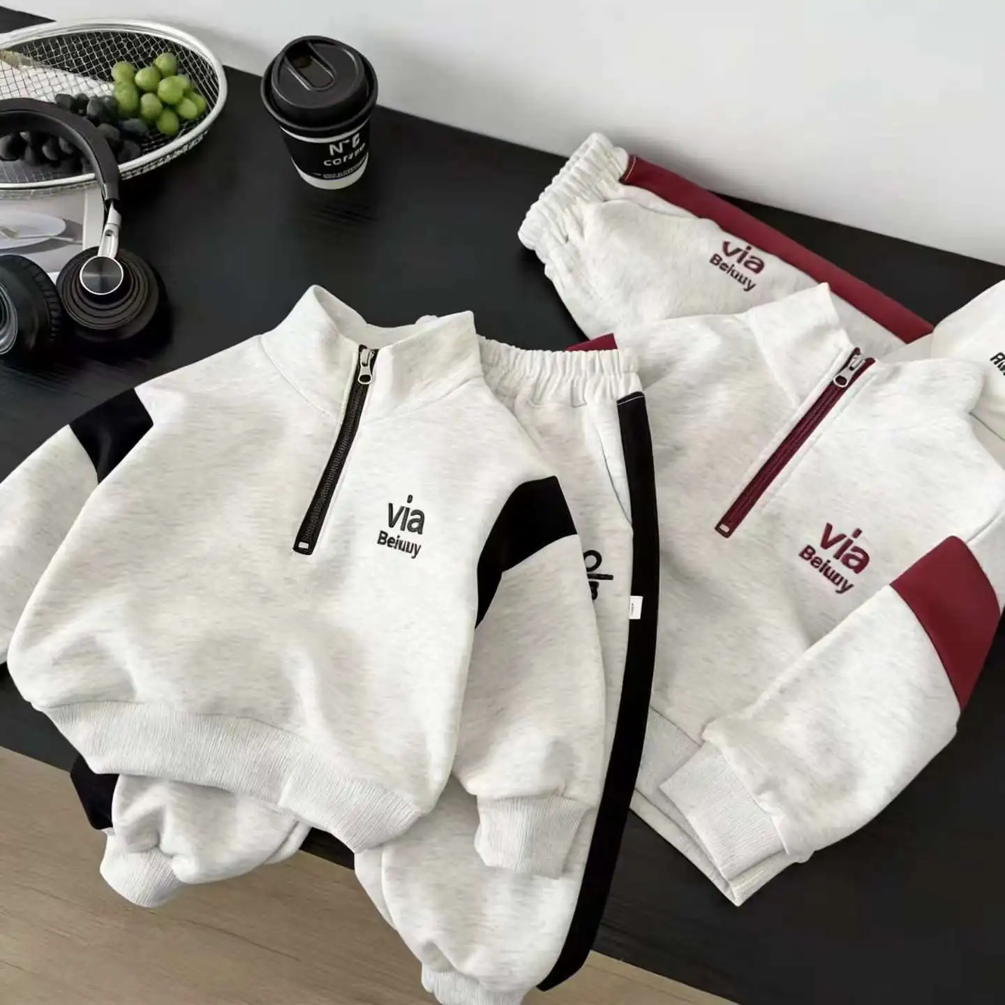 Children Sweatshirt Sets New Autumn Baby Boys Girls Letter Print Half-Zip Pullover Tops+Pants 2PCS Suit Kids Casual Tracksuit
