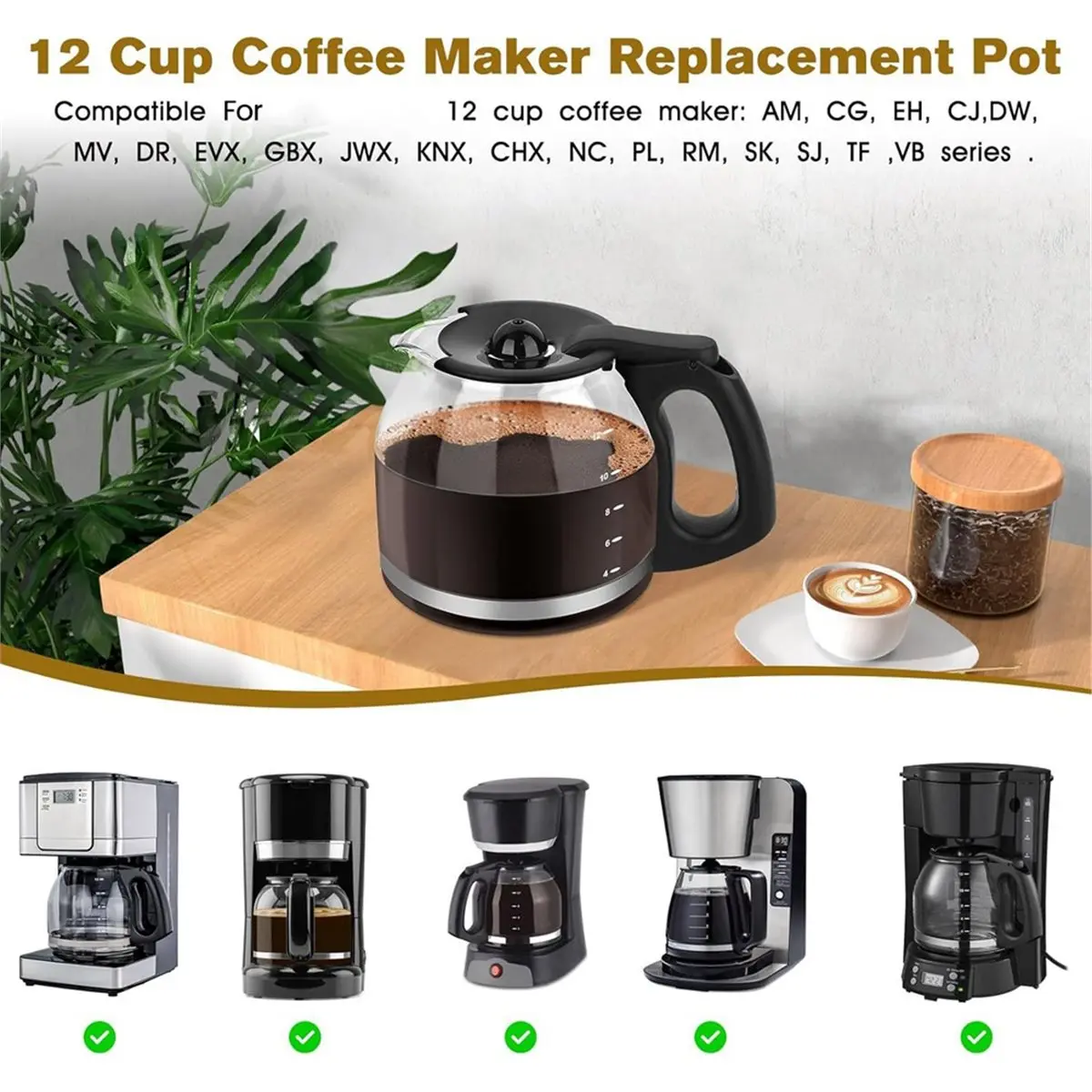 12-Cup Coffee Carafe Replacement for Coffeemaker Part PLD12 PLD12-RB Glass Coffee Pot for Mr Coffee,