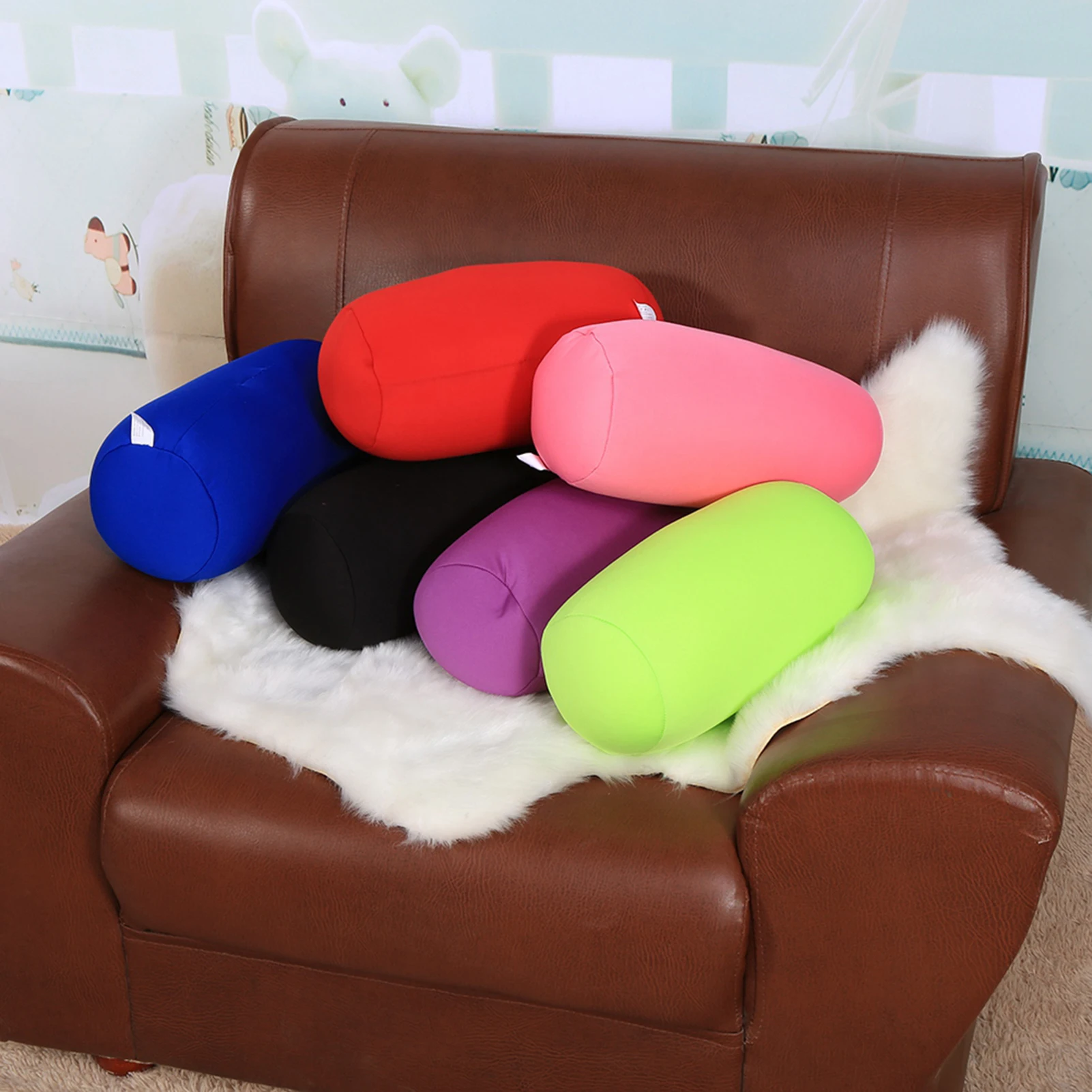 Mini Microbead Back Cushion Roll Throw Pillow Travel Home Sleep Neck Support Comfortable Microbead Pillow Sleeping Pillow