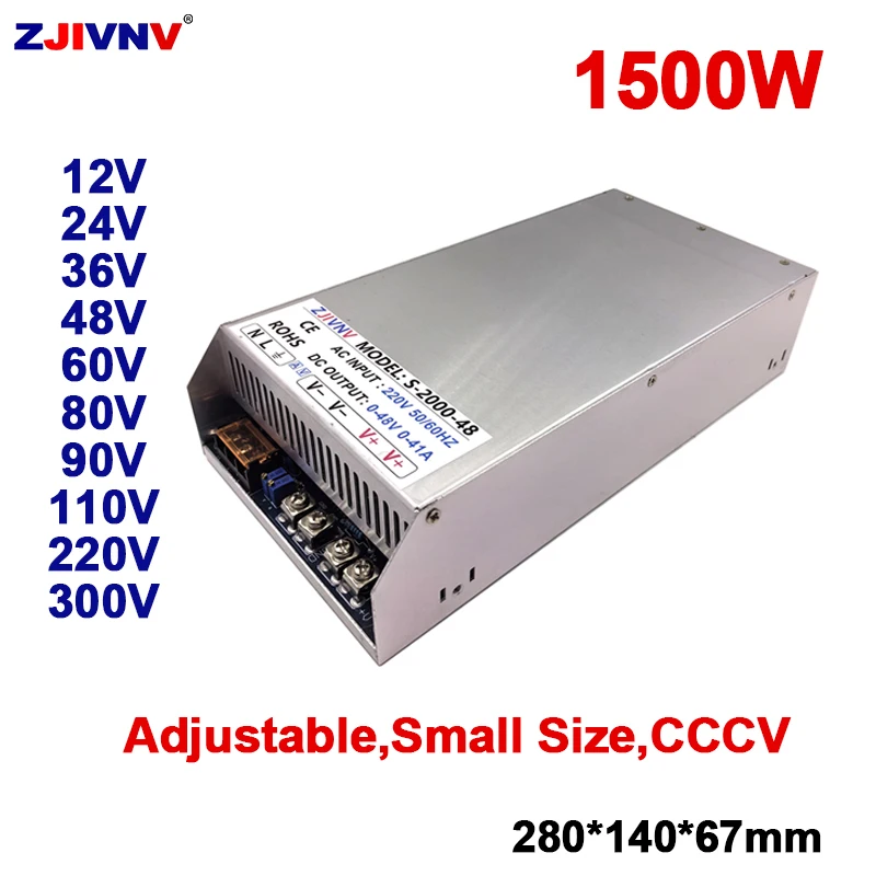 

1500W Small Size Adjustable Switching Power Supply AC-DC 12V 24V 36V 48V 60V 80V 90V 110V Constant Voltage and Constant Current