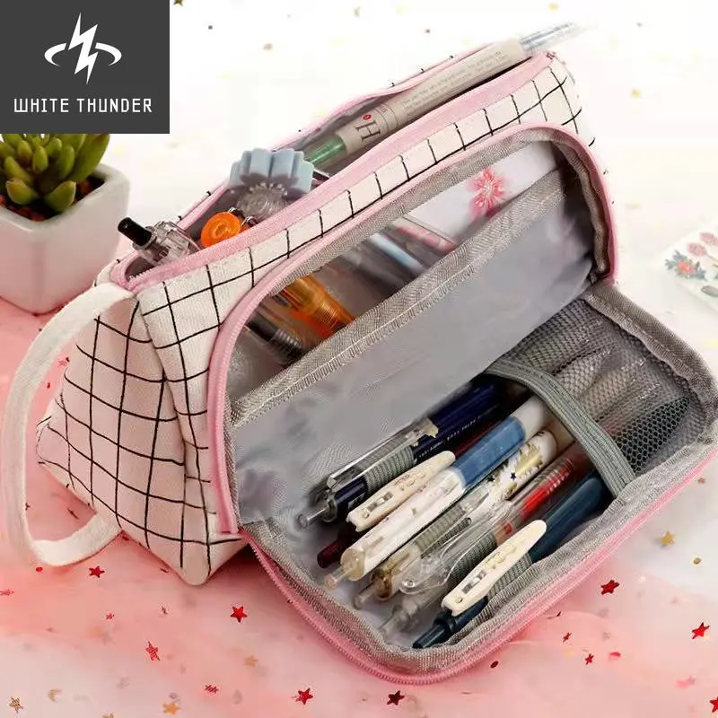 Large Capacity Kawaii Cute Tutorial Bag Case Pouch For Students Simple Canvas Pencils Gel Pens Bag Lovely Case Student Pouch New