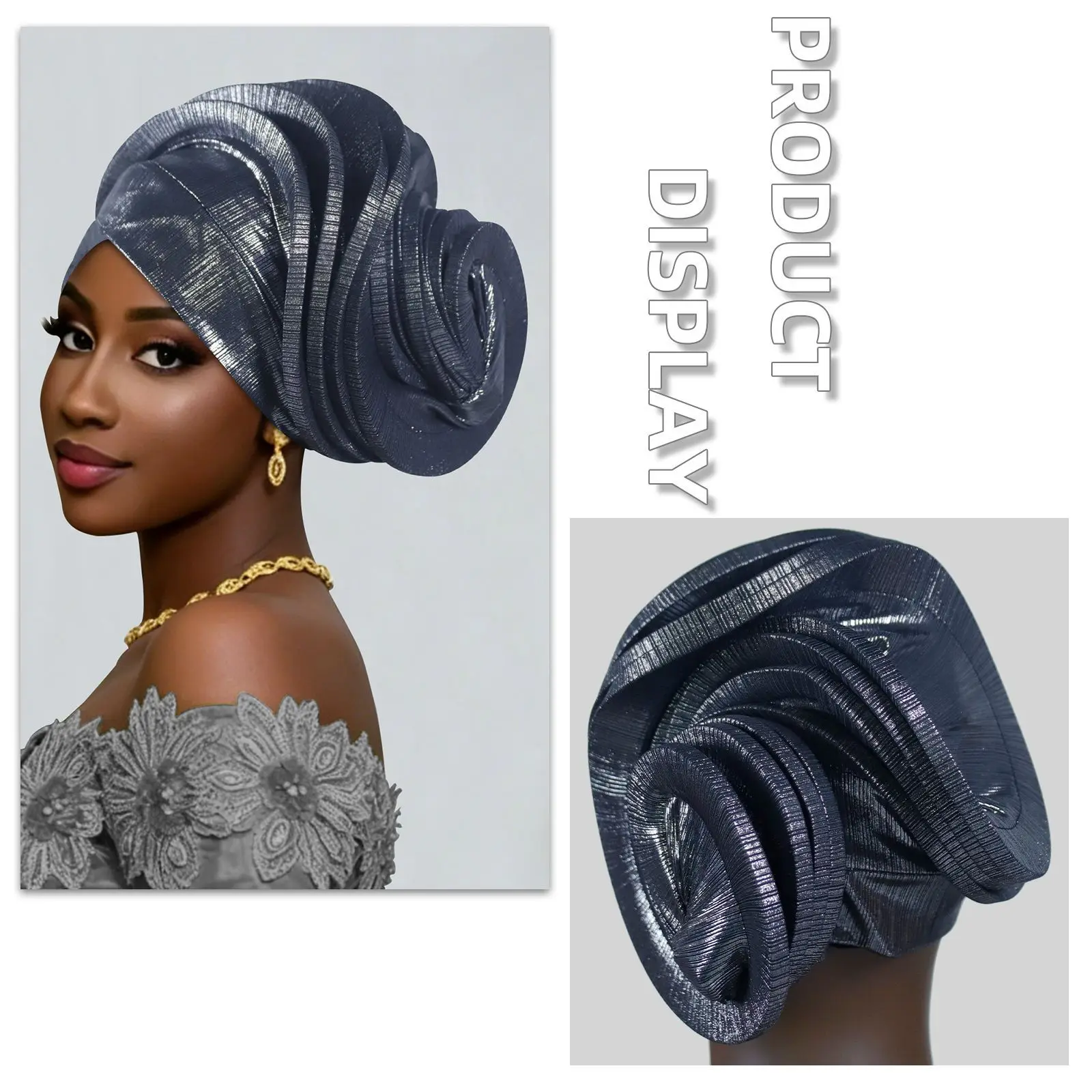 Gorro turbante africano con volantes para mujer, pañuelo para la cabeza, gorro de boda nigeriano, auto-gele, accesorio para la cabeza para fiesta, sombrero, hiyab musulmán, pañuelo para la cabeza