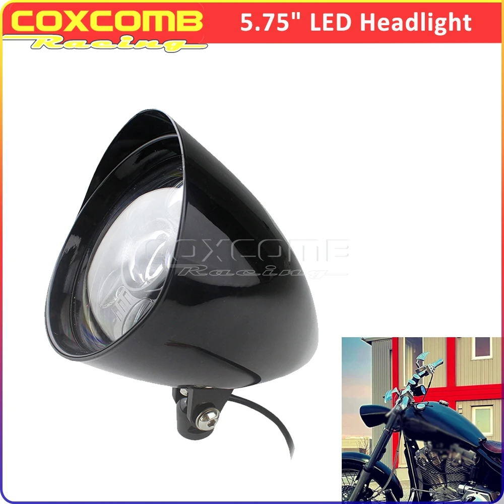

5.75" LED Head Light Motorcycle Bullet Visor LED Headlight For Harley Big Twin Sportster XL Dyna Softail Touring Cruiser Custom