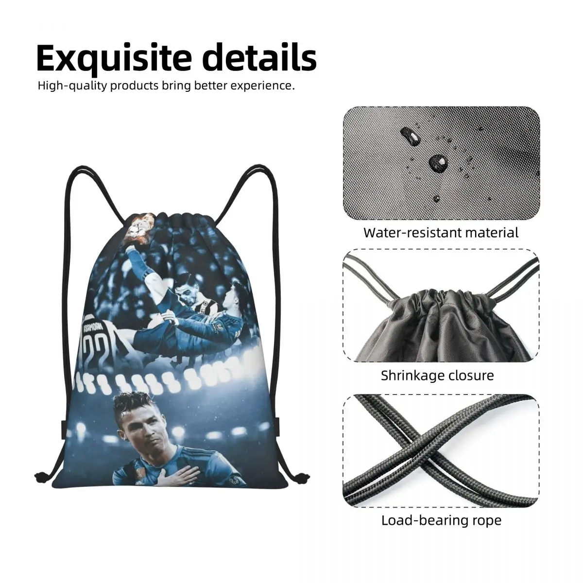 Football Ronaldos Sackpack Bag Cr7 Soccer Sports Drawstring Backpack Gym Sport String Bags for Outdoor Activities Travel