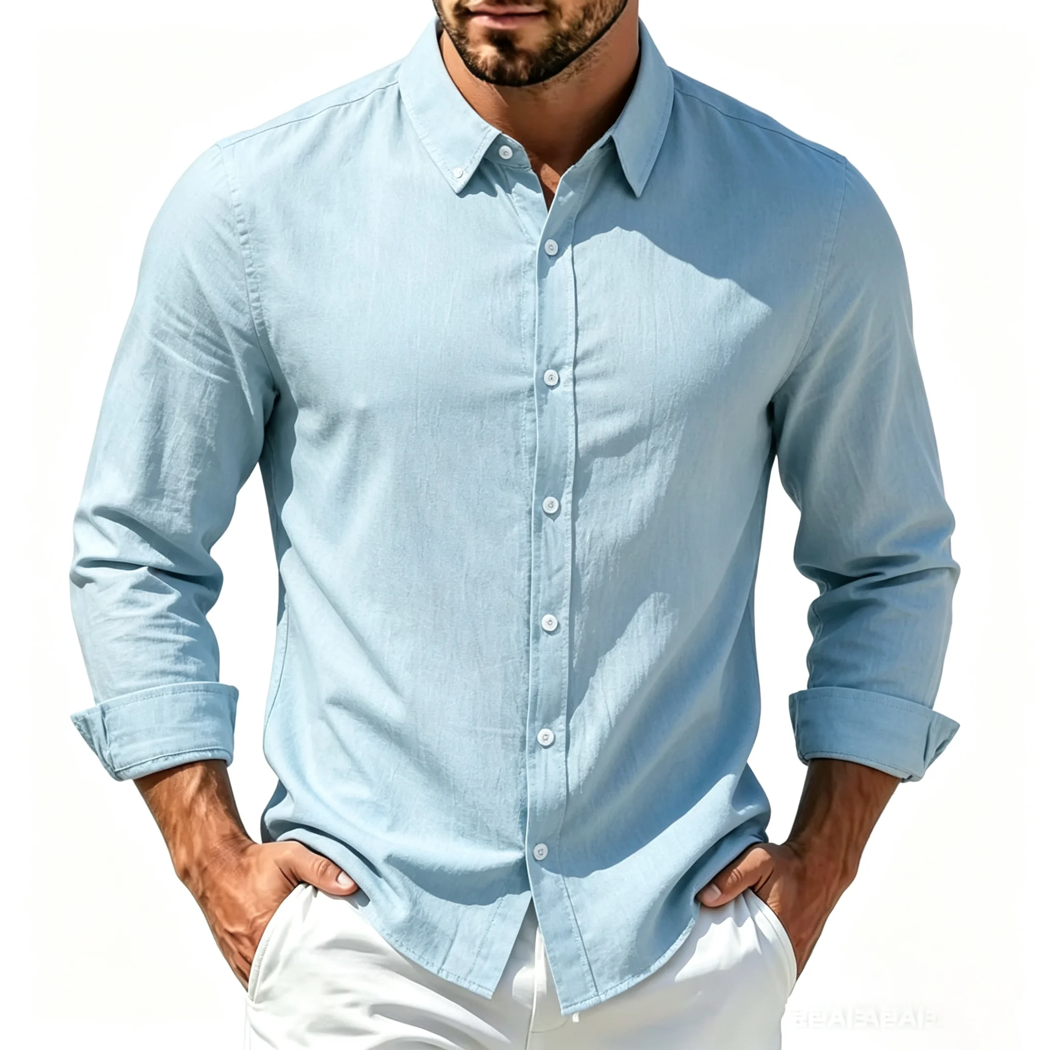Men's Long Sleeve Shirt Casual Fashion Male Clothing High Quality Tops Black White Shirts Business Linen Cotton Shirt Men
