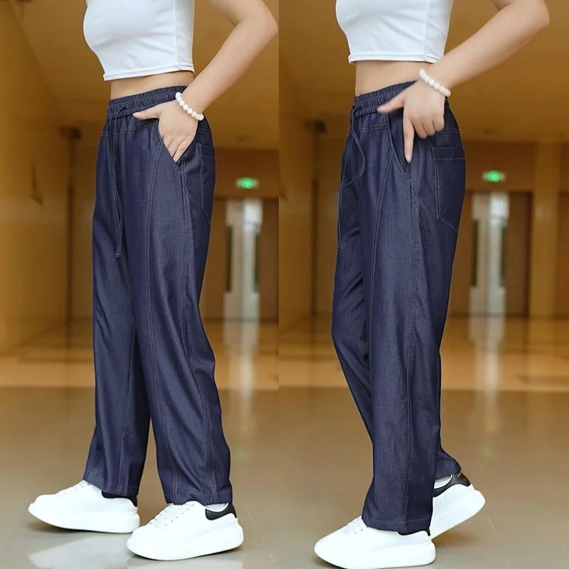 

Ice Silk Men's Jeans Summer Thin Loose Straight American Trendy Brand Knife Wide Leg Pants 2025 New Original Color Casual Jeans