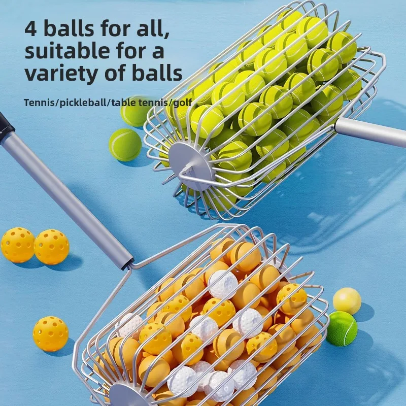 Tennis Ball Picker Portable Ultralight Telescopic Stainless Steel Roller Automatic Quick Pickup Device Tennis Ball Picker